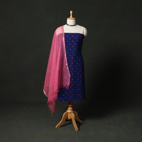 Kutch Bandhani Tie-Dye Cotton 2pc Unstitched Dress Material Kurta Set with Earrings 33