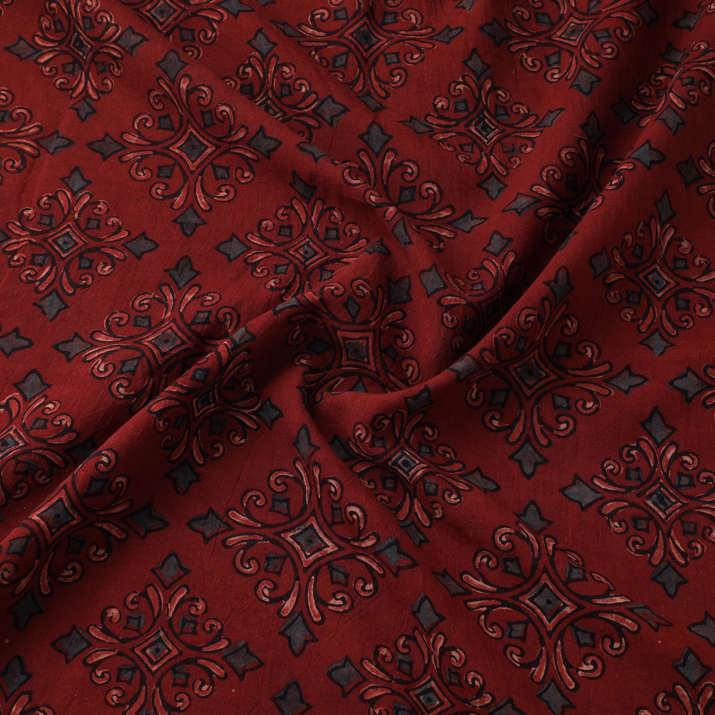 Kutch Hand Block Ajrakh Print Natural Dyed Cotton Fabric 01