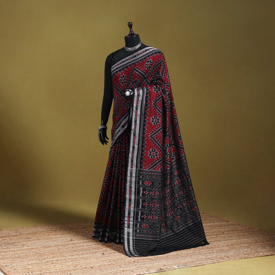 Maroon - ikat handloom cotton sambalpuri saree 17