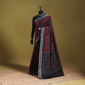 Maroon - ikat handloom cotton sambalpuri saree 17