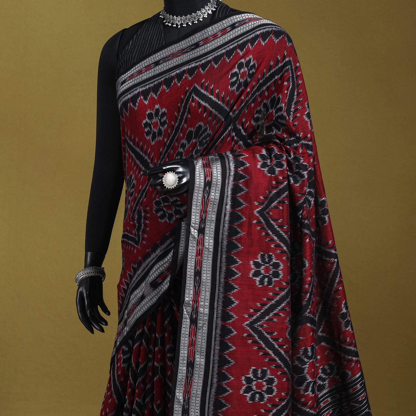 Maroon - ikat handloom cotton sambalpuri saree 17