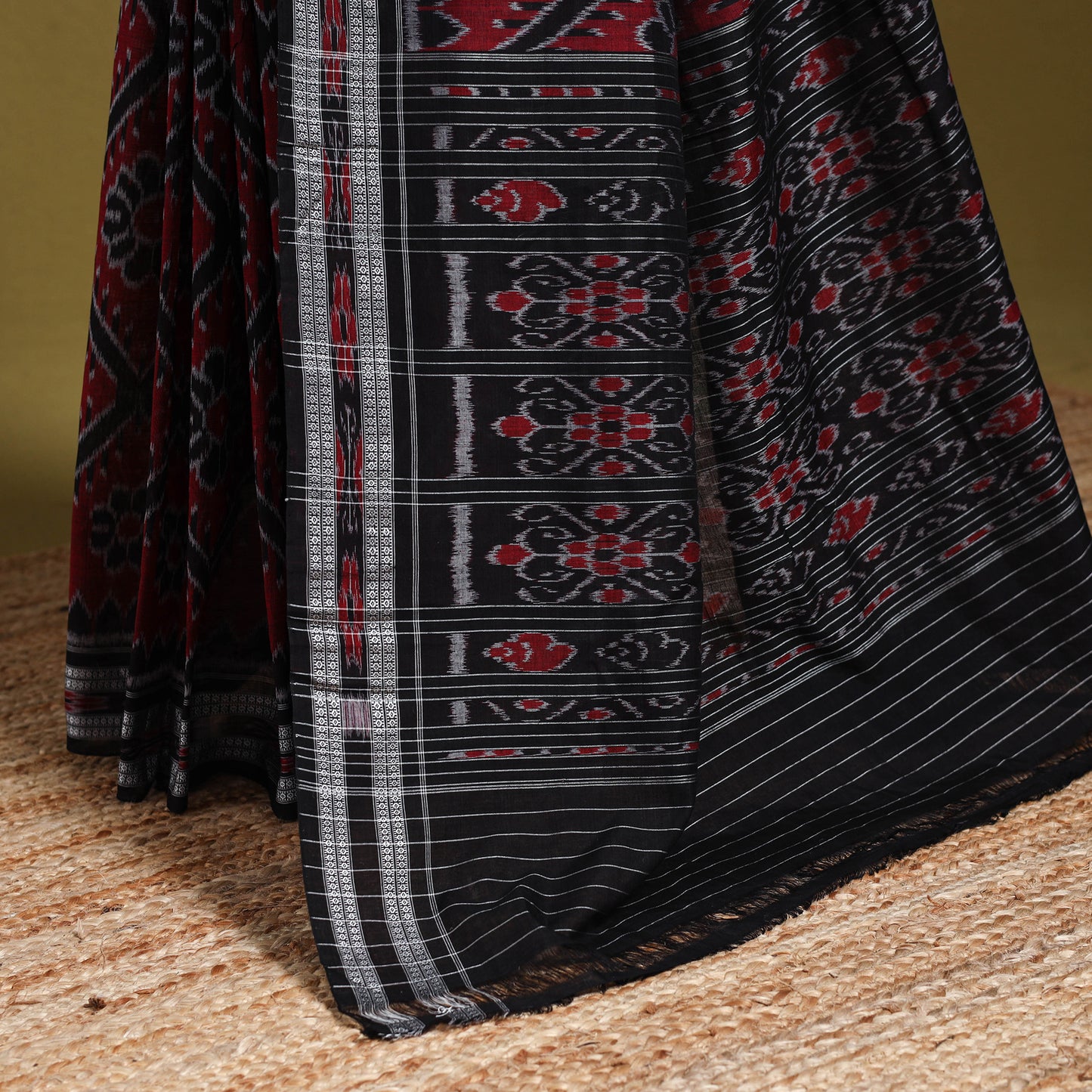 Maroon - ikat handloom cotton sambalpuri saree 17