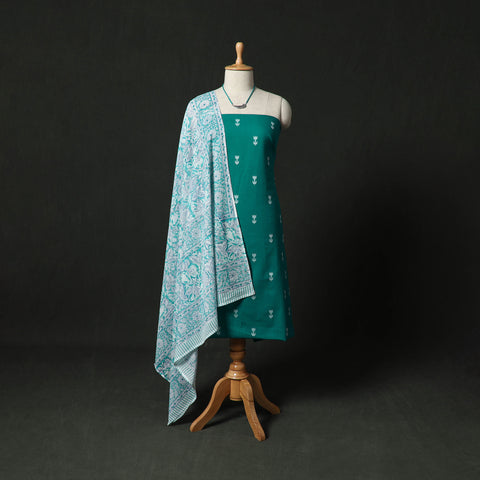 Jacquard Woven 2pc Cotton Unstitched Dress Material Kurta Set with Jewellery 03