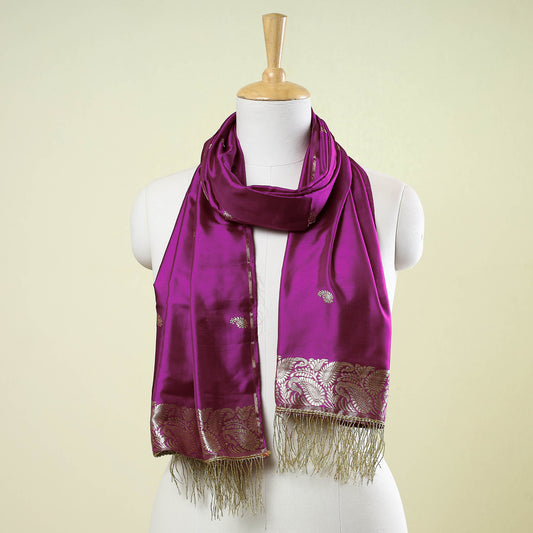 Purple - Banarasi Mulberry Silk Handloom Zari Buti Stole with Zari Tassels