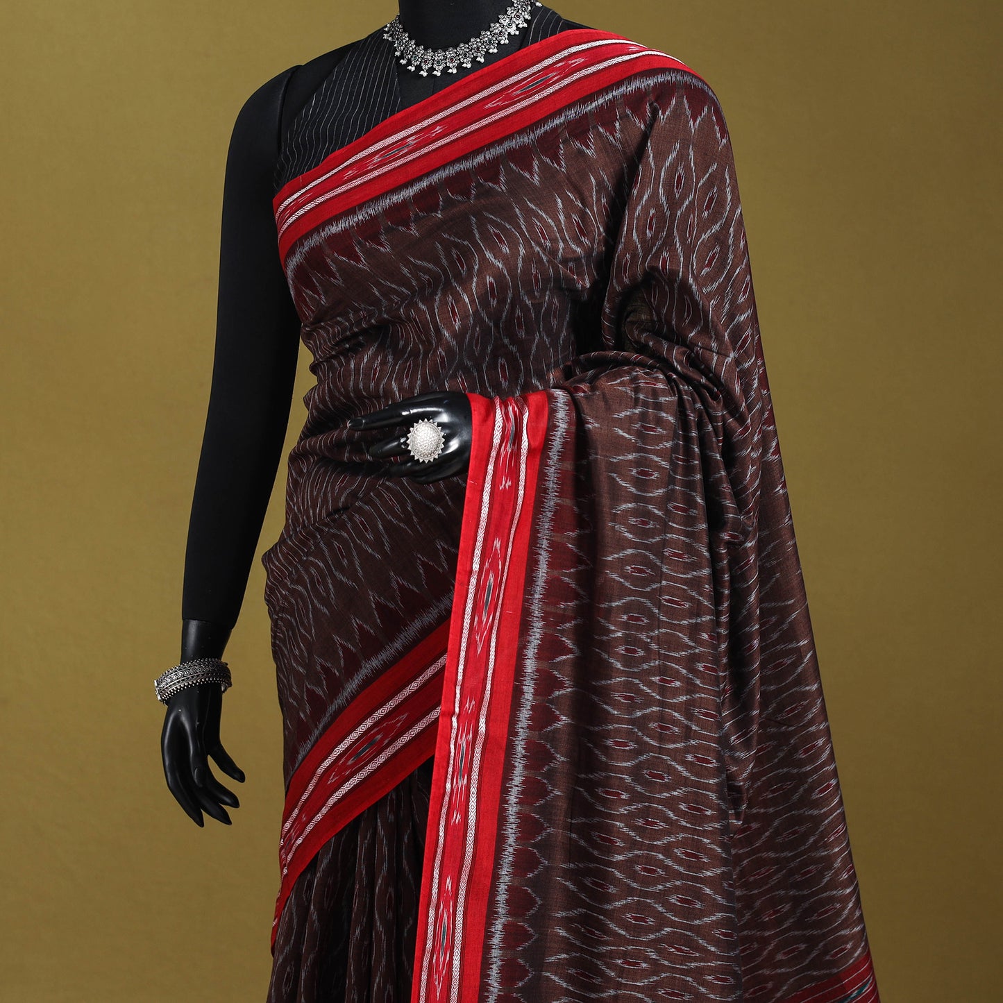 Brown - ikat handloom cotton sambalpuri saree 21