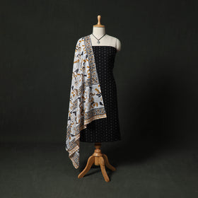 Jacquard Woven 2pc Cotton Unstitched Dress Material Kurta Set with Jewellery 05