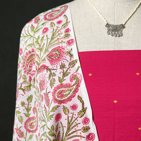 Jacquard Woven 2pc Cotton Unstitched Dress Material Kurta Set with Jewellery 06