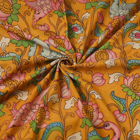 Silk Yellow Handpainted Srikalahasti Pen Kalamkari Fabric 