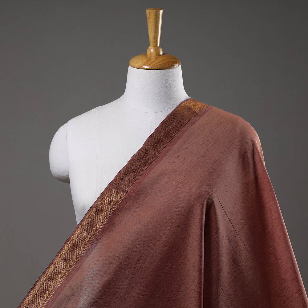 Brown - Mangalagiri Handloom Cotton Nizam Zari Border Fabric