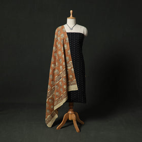 Jacquard Woven 2pc Cotton Unstitched Dress Material Kurta Set with Jewellery 08