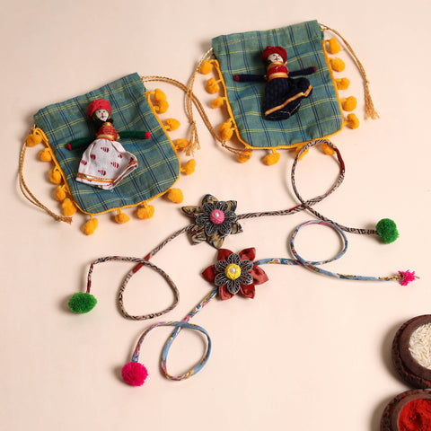 Handmade GS Fabric Flower Rakhi (Set of 2)
