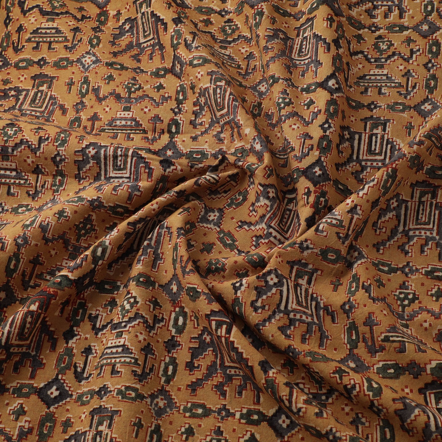Pedana Hand Block Print Natural Dyed Cotton Kalamkari Fabric 08