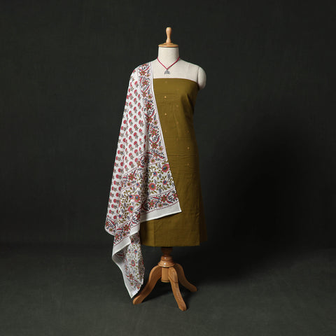 Jacquard Woven 2pc Cotton Unstitched Dress Material Kurta Set with Jewellery 10