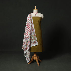 Jacquard Woven 2pc Cotton Unstitched Dress Material Kurta Set with Jewellery 10