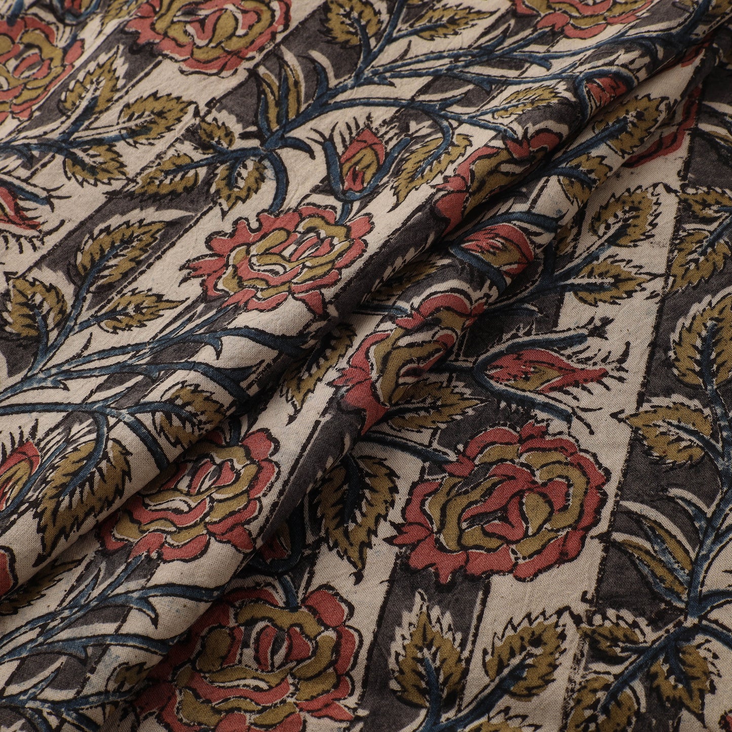 Pedana Hand Block Print Natural Dyed Cotton Kalamkari Fabric 12