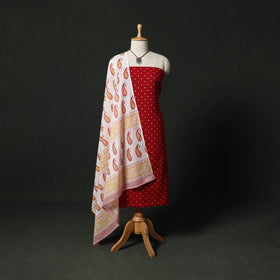 Jacquard Woven 2pc Cotton Unstitched Dress Material Kurta Set with Jewellery 12