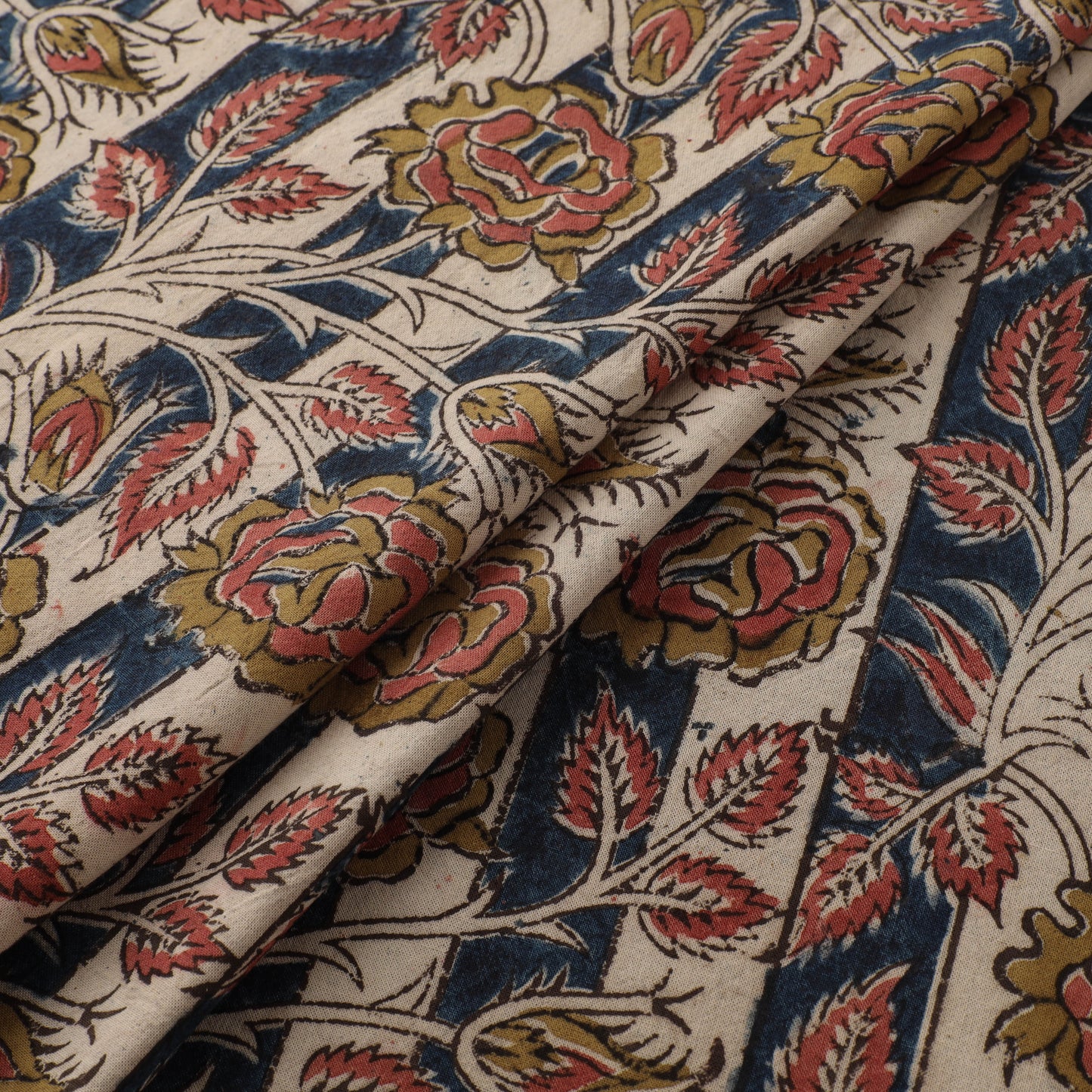 Pedana Hand Block Print Natural Dyed Cotton Kalamkari Fabric 17
