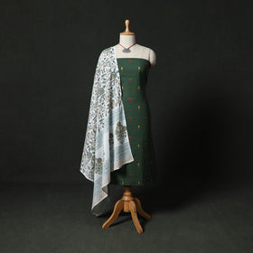 Jacquard Woven 2pc Cotton Unstitched Dress Material Kurta Set with Jewellery 13