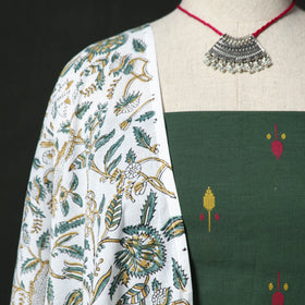Jacquard Woven 2pc Cotton Unstitched Dress Material Kurta Set with Jewellery 13