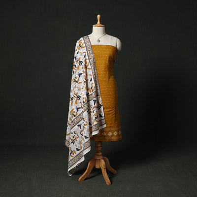 Jacquard Woven 2pc Cotton Unstitched Dress Material Kurta Set with Jewellery 14