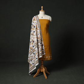 Jacquard Woven 2pc Cotton Unstitched Dress Material Kurta Set with Jewellery 14