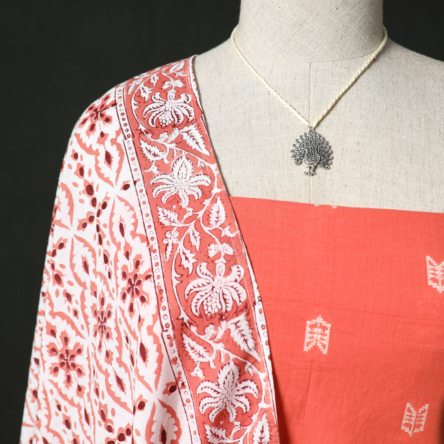 Jacquard Woven 2pc Cotton Unstitched Dress Material Kurta Set with Jewellery 18