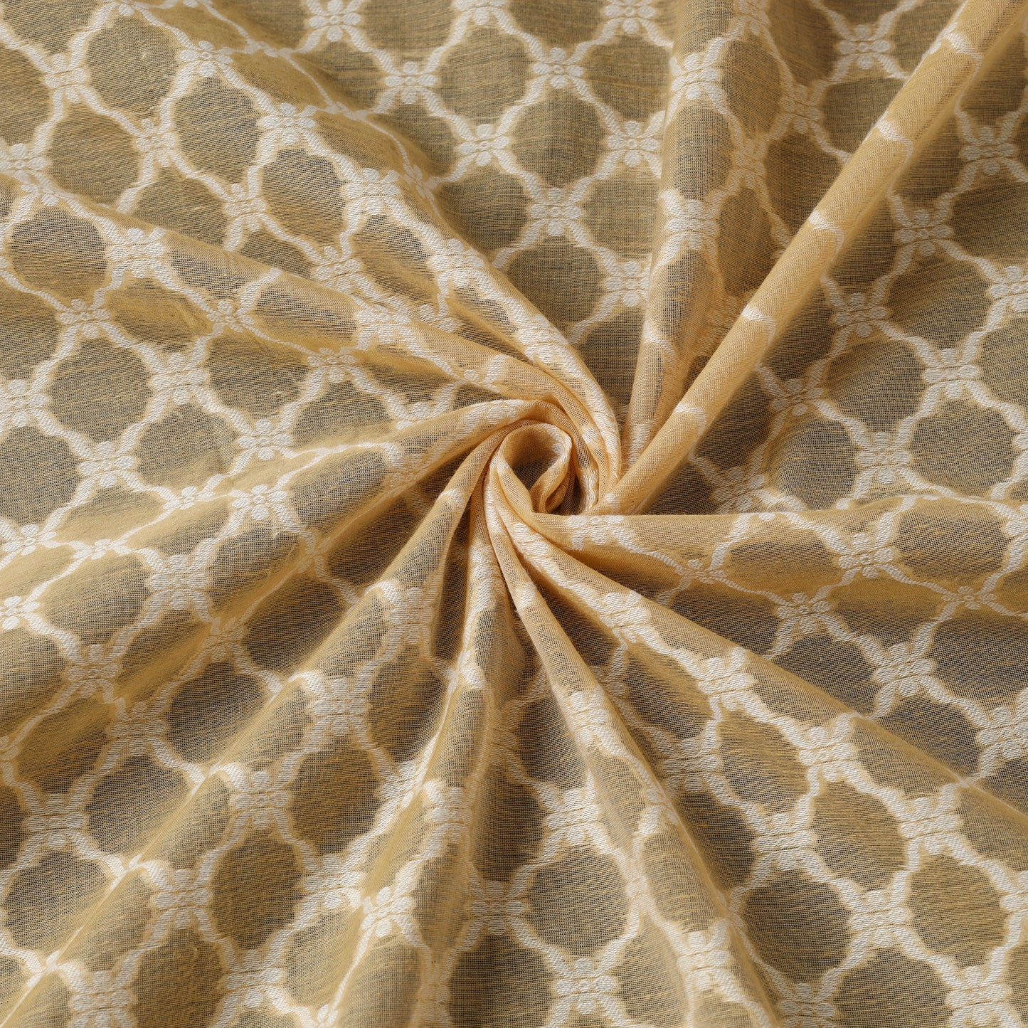 Yellow - Pure Banarasi Handwoven Cutwork Buti Cotton Fabric