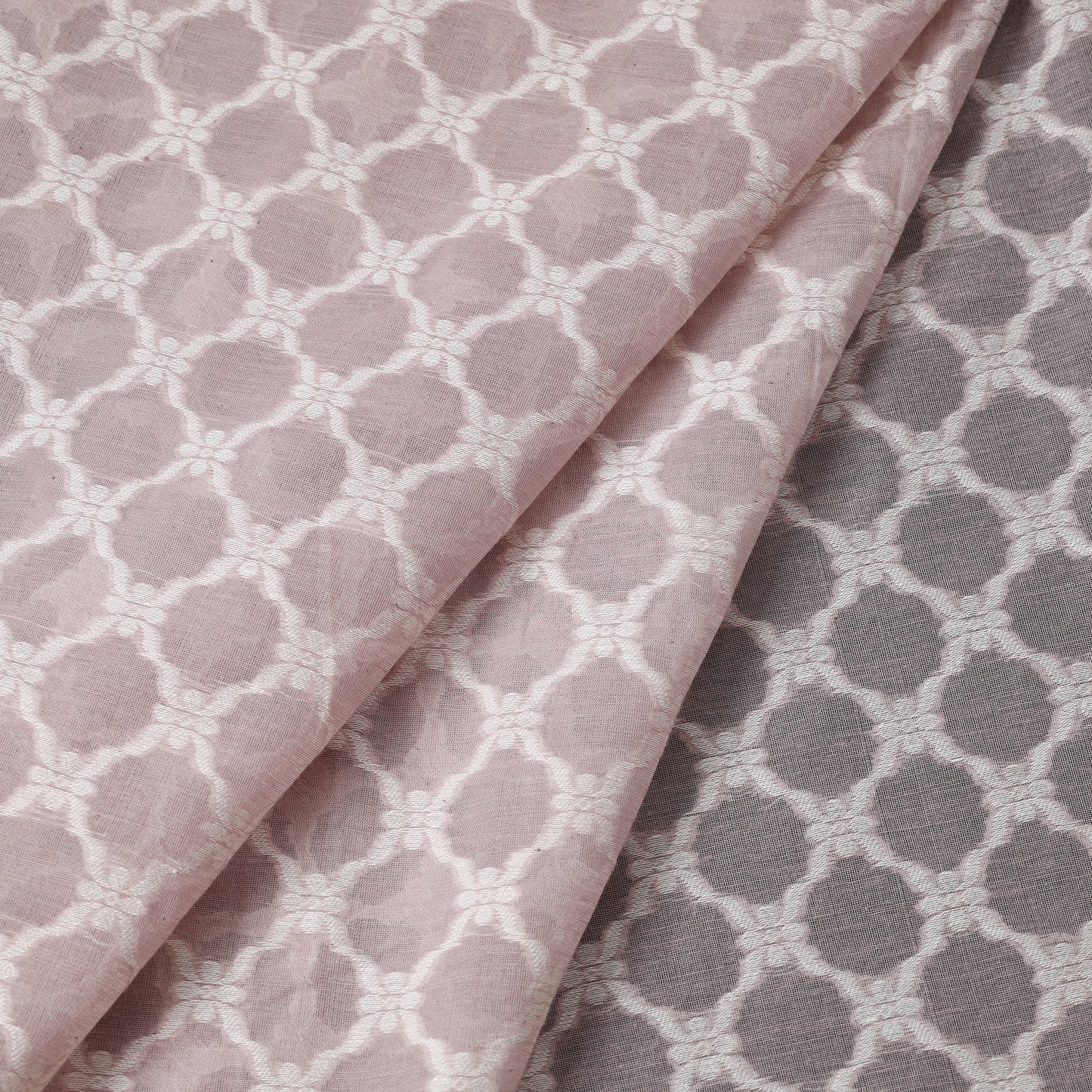 Pink - Pure Banarasi Handwoven Cutwork Buti Cotton Fabric