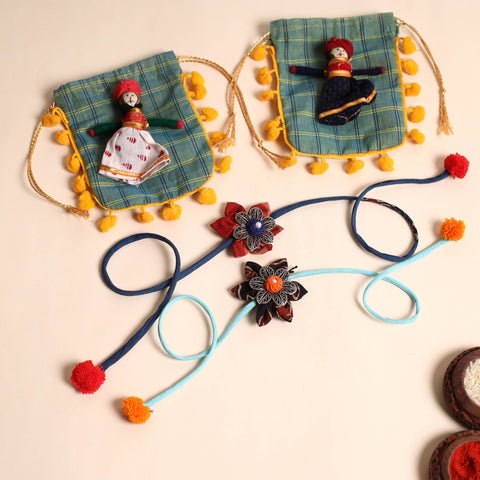  Handmade GS Fabric Flower Rakhi (Set of 2)