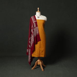 Yellow - Jacquard Woven Cotton 2pc Unstitched Dress Material Kurta Set with Jewellery 03