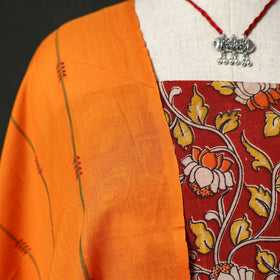 Kalamkari Printed Cotton 2pc Unstitched Dress Material Kurta Set with Jewellery 04