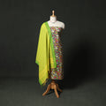Kalamkari Printed Cotton 2pc Unstitched Dress Material Kurta Set with Jewellery 06