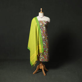 Kalamkari Printed Cotton 2pc Unstitched Dress Material Kurta Set with Jewellery 06
