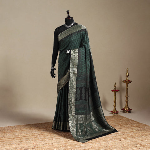 Green - natural dyed dola silk bagh saree with zari border