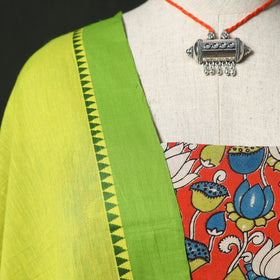 Kalamkari Printed Cotton 2pc Unstitched Dress Material Kurta Set with Jewellery 07
