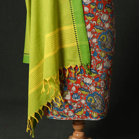 Kalamkari Printed Cotton 2pc Unstitched Dress Material Kurta Set with Jewellery 07