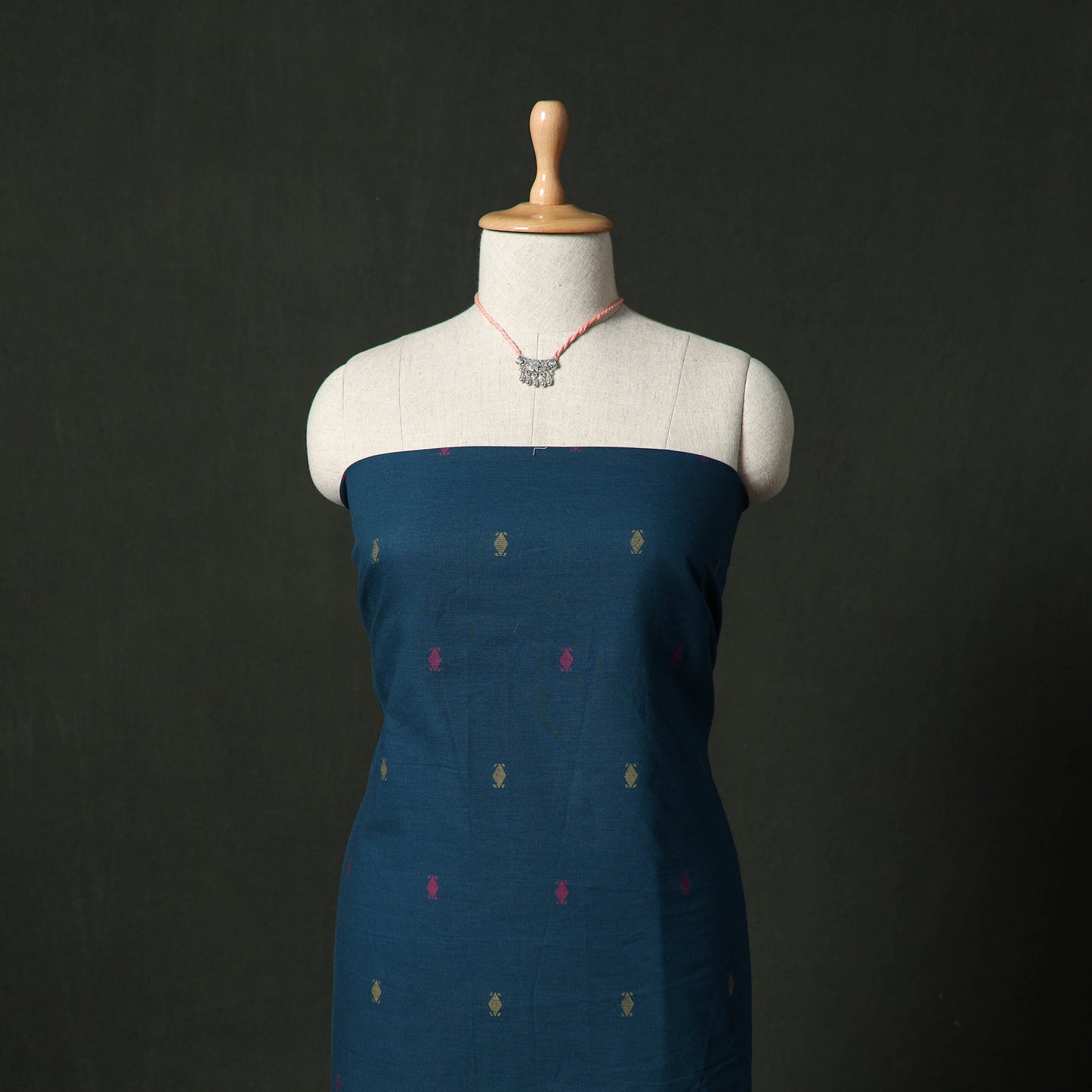 Jacquard Woven Cotton 2pc Unstitched Dress Material Kurta Set with Jewellery 08