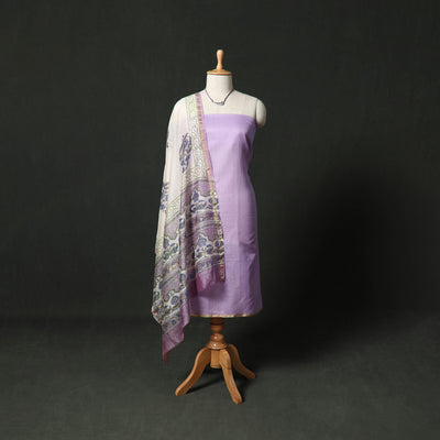 Plain Handloom Chanderi Silk 2pc Unstitched Dress Material Kurta Set with Jewellery 09
