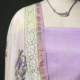 Plain Handloom Chanderi Silk 2pc Unstitched Dress Material Kurta Set with Jewellery 09