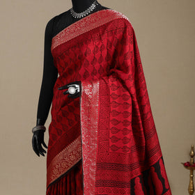 Red - natural dyed dola silk bagh saree with zari border 25
