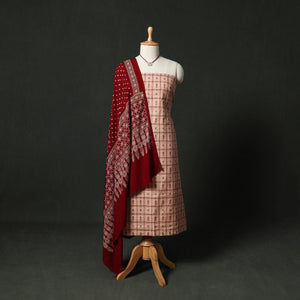 Peach - Jacquard Woven Cotton 2pc Unstitched Dress Material Kurta Set with Jewellery 11