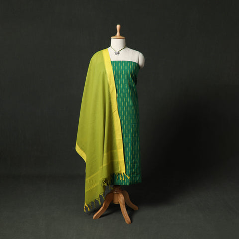 Pochampally Ikat Weave Cotton 2pc Unstitched Dress Material Kurta Set with Jewellery 12
