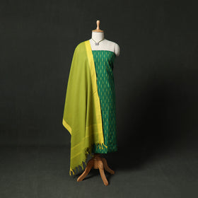 Pochampally Ikat Weave Cotton 2pc Unstitched Dress Material Kurta Set with Jewellery 12