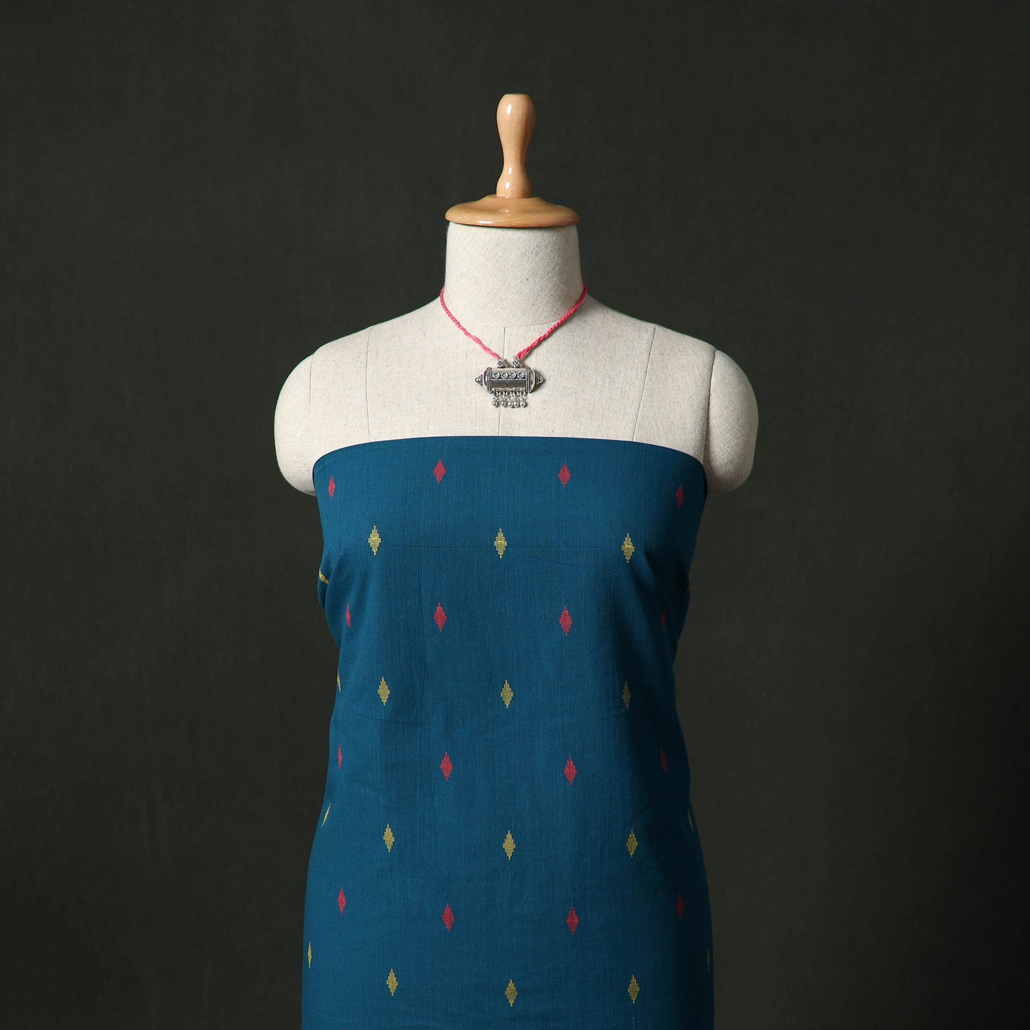 Jacquard Woven Cotton 2pc Unstitched Dress Material Kurta Set with Jewellery 13