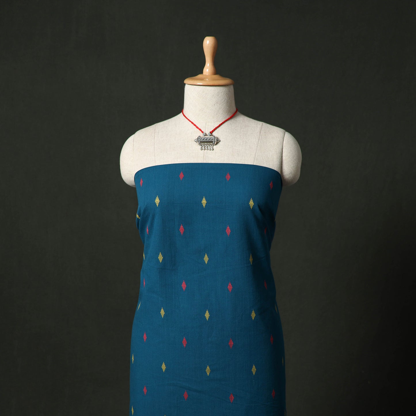 Jacquard Woven Cotton 2pc Unstitched Dress Material Kurta Set with Jewellery 14