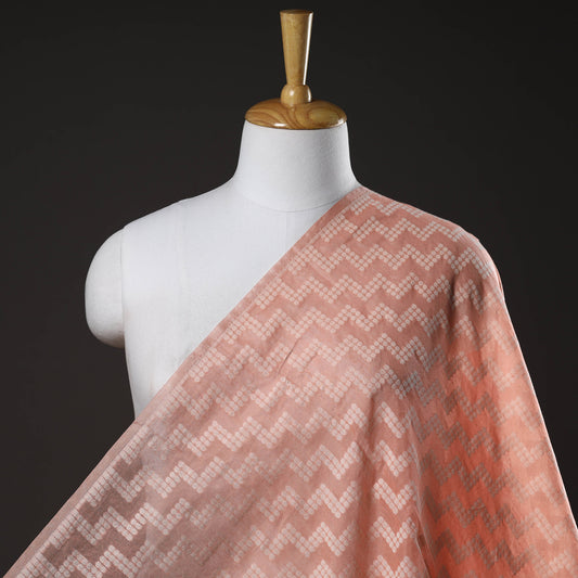 Peach - Pure Banarasi Handwoven Cutwork Buti Cotton Fabric