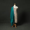 Kalamkari Printed Cotton 2pc Unstitched Dress Material Kurta Set with Jewellery 15