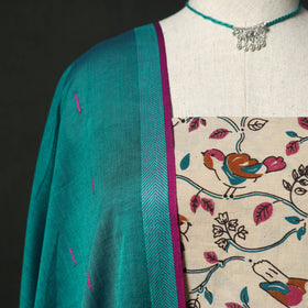 Kalamkari Printed Cotton 2pc Unstitched Dress Material Kurta Set with Jewellery 15