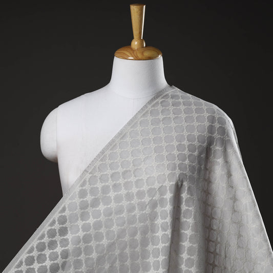 Grey - Pure Banarasi Handwoven Cutwork Buti Cotton Fabric