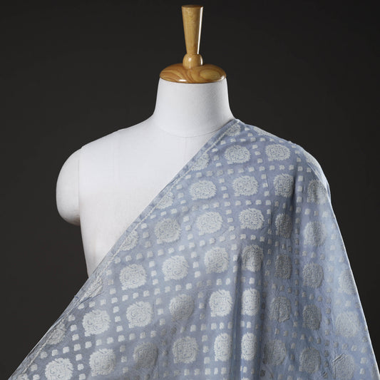 Blue - Pure Banarasi Handwoven Cutwork Buti Cotton Fabric